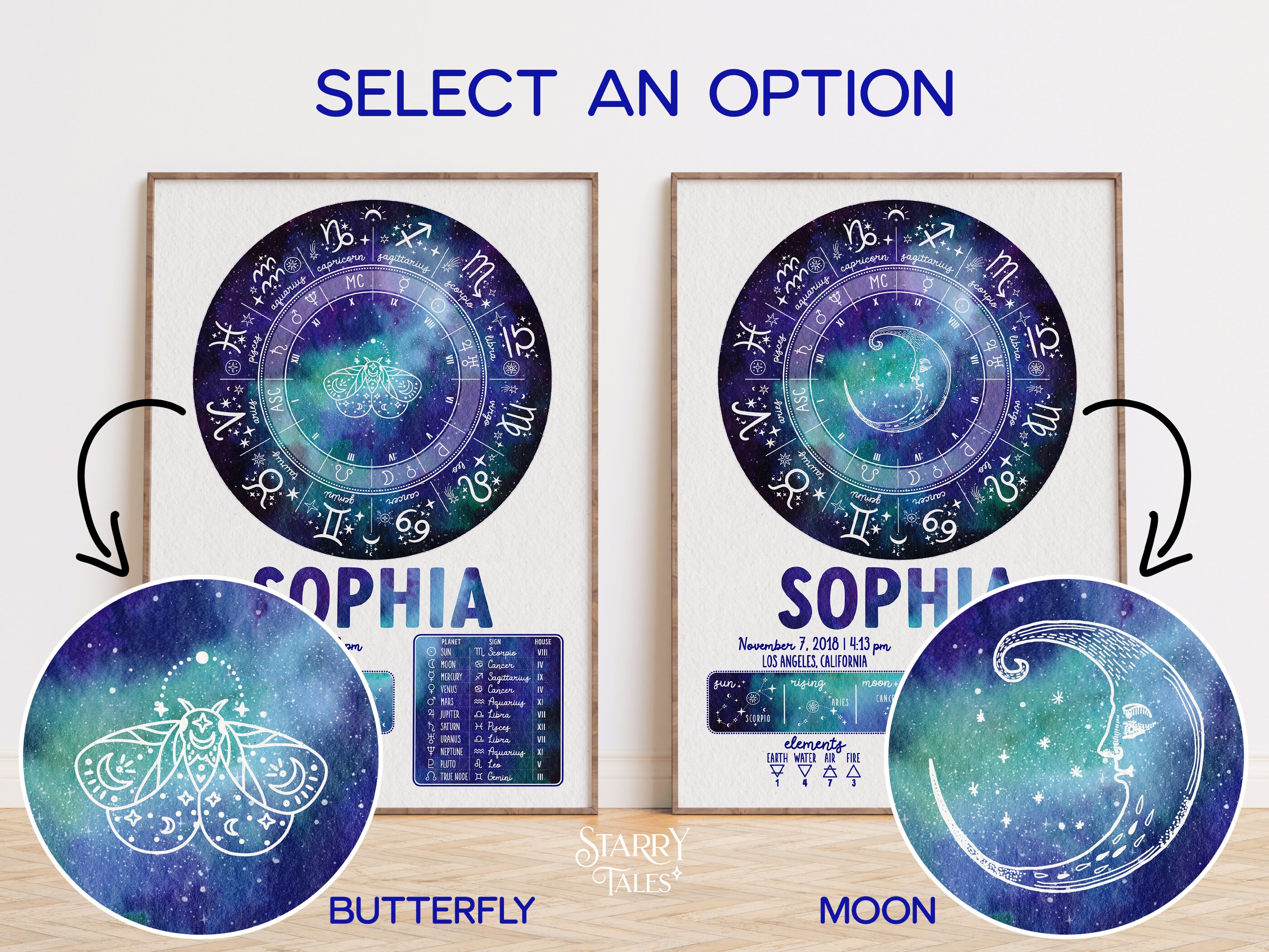 Custom Astrology Birth Chart Printable Wall Art, Natal Chart Nursery ...