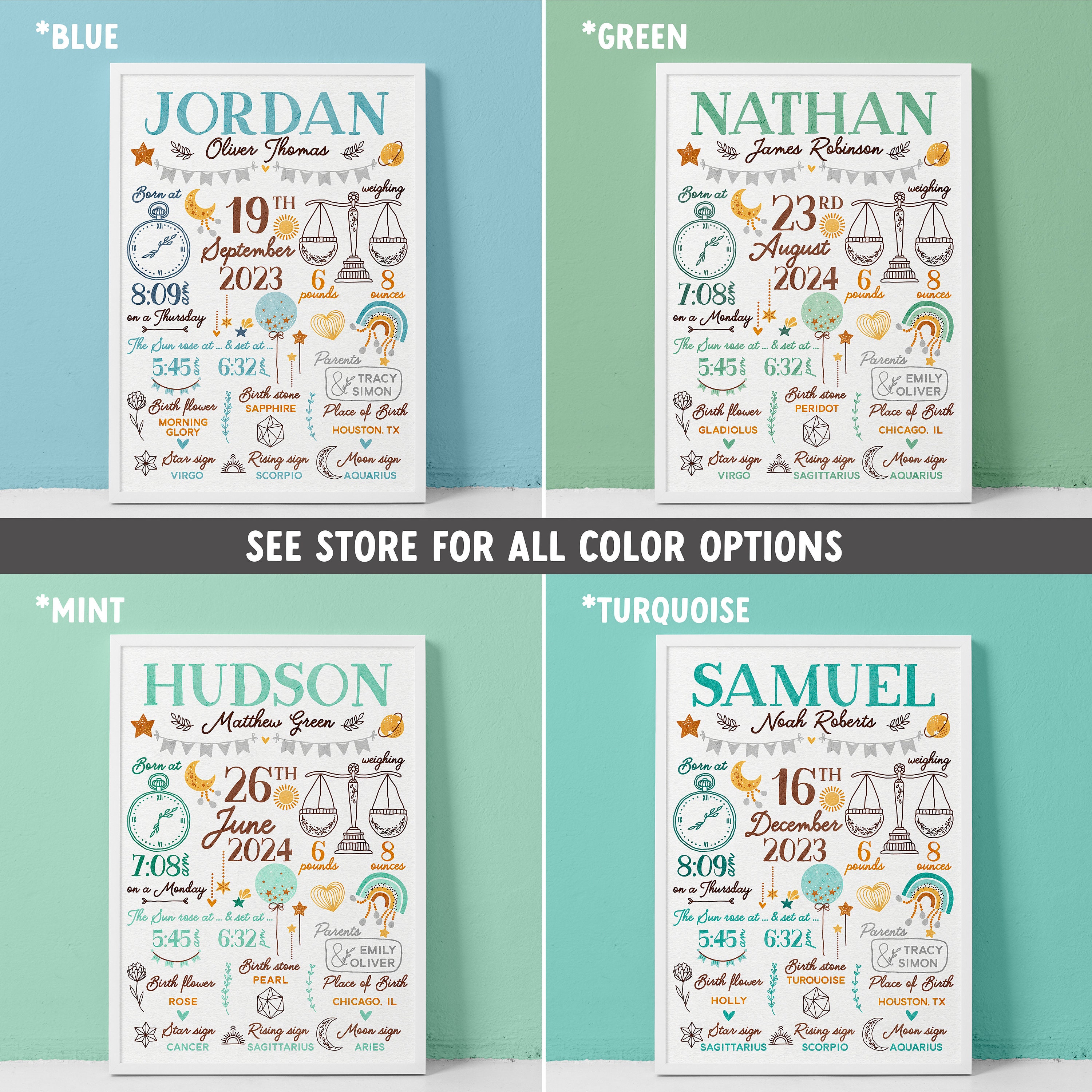 Personalized Baby Birth Stats Sign Nursery Wall Art, Birth Announcement ...