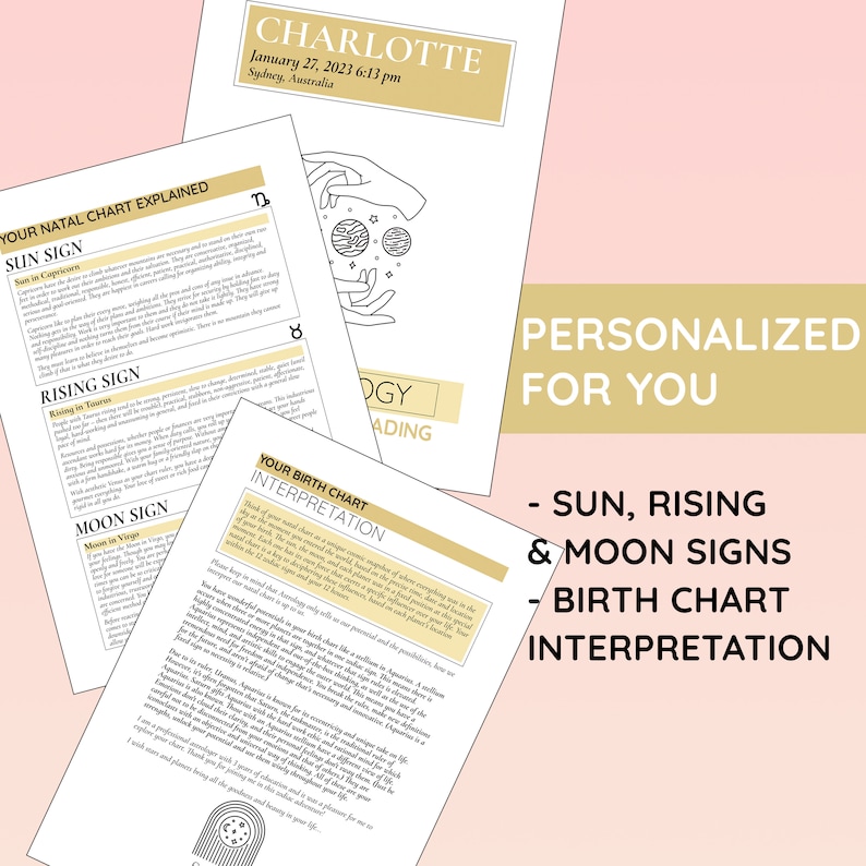 May include: A personalized astrology reading for Charlotte, born on January 27, 2023, in Sydney, Australia. The reading includes her sun, rising, and moon signs, as well as a birth chart interpretation.