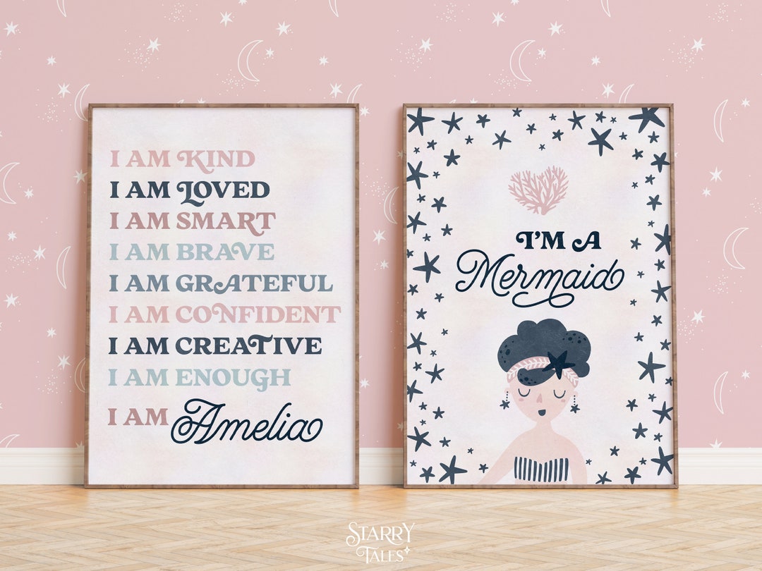 Mermaid Nursery Decor: Custom Name Sign, Affirmation Art (digital ...