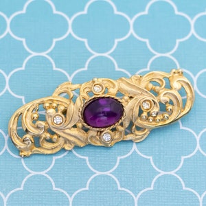 Vintage Art Deco Purple Gaze Gold Tone Brooch - R15