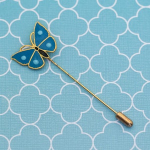 Vintage Fantasy Blue Butterfly Gold Tone Stick Pin - R14