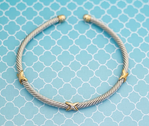Vintage Stripes Spiral Choker Necklace 16 inch - … - image 1
