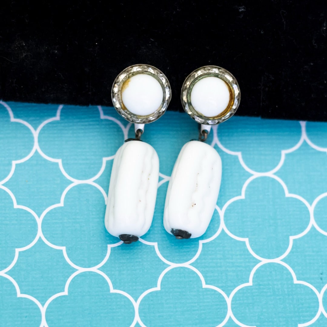 Vintage Glass Circle & Rectangle Dangling Screwback Earrings R34 - Etsy UK