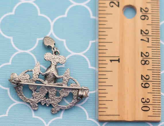 Vintage Silver Tone Floral Emblem Brooch - R2 - image 2