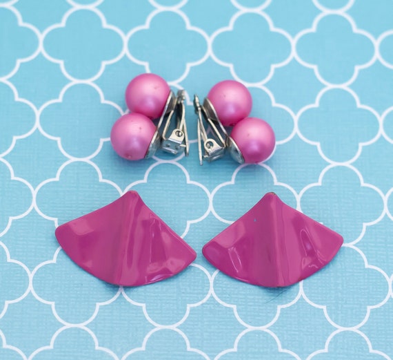 Vintage Two Pairs of Lovely Pink Clip On Earrings… - image 1