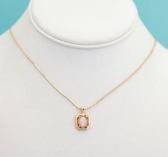 Vintage Pink Oval Stone Gold Tone Victorian Neckl… - image 2