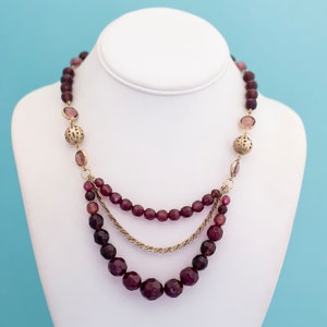 Vintage Red Beads Gold Tone Bib Necklace 18 inch by Monet - R21