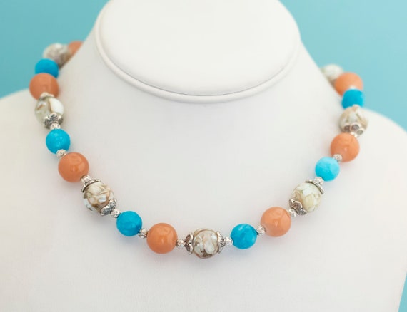 Vintage Colorful Stones Beaded Necklace 24 inch -… - image 2
