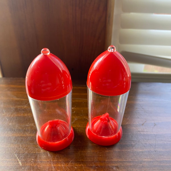 Vintage Plastic Red MCM Retro Atomic Salt and Pepper Shakers Set