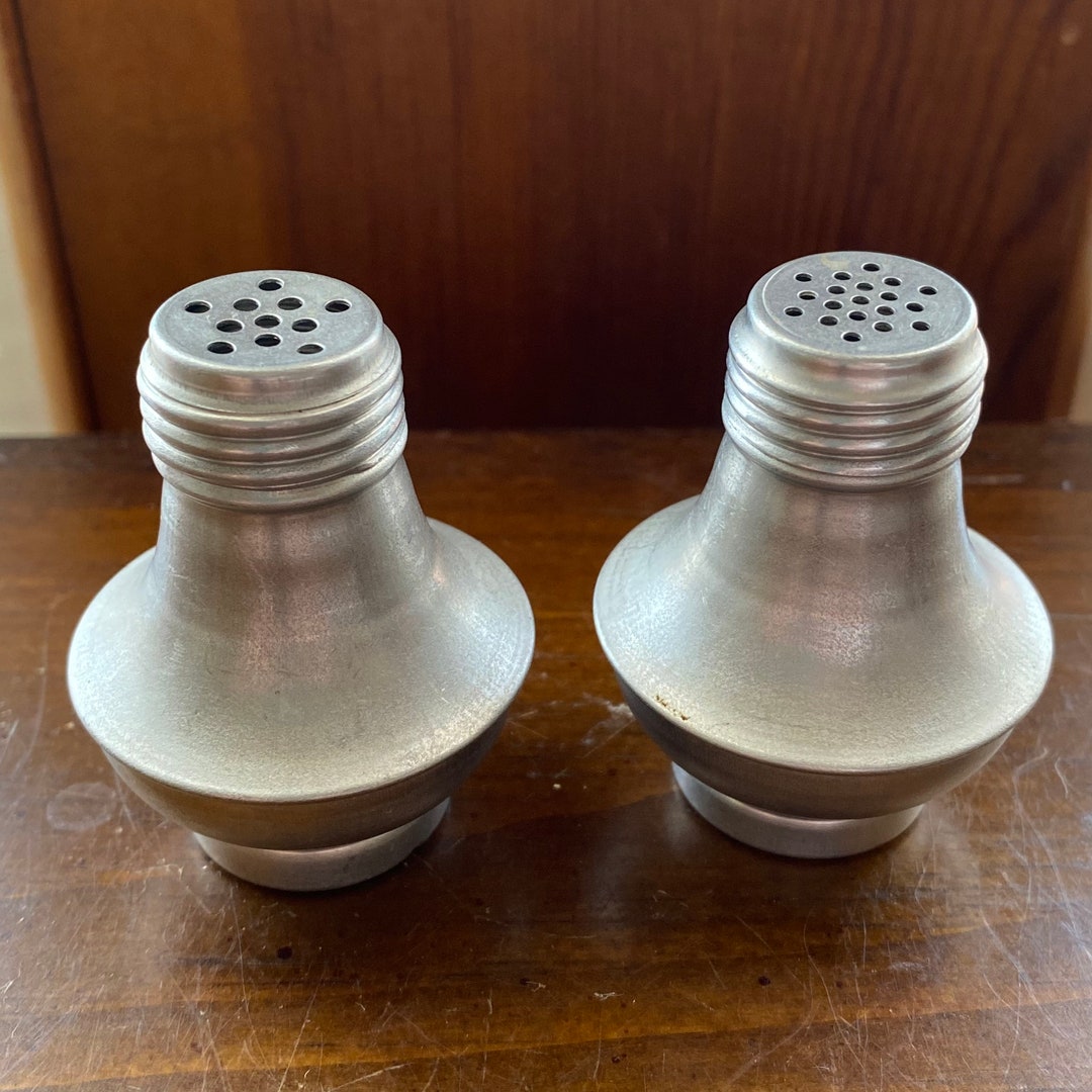 Vintage Aluminum Salt and Pepper Shakers Set Retro MCM Screw on Lid Etsy