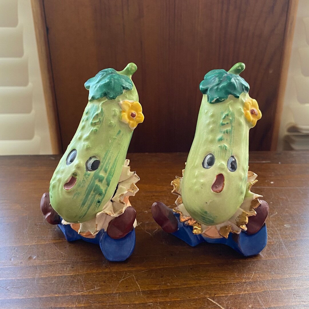 Vintage Cucumber Anthropomorphic Salt and Pepper Shakers Set Etsy