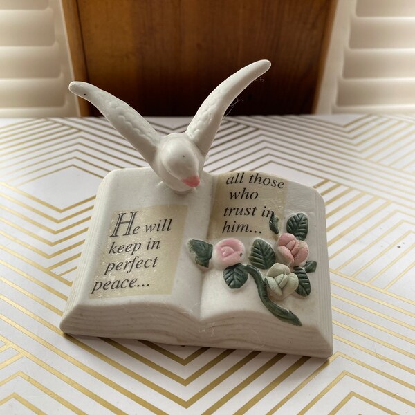 Praying Open Hands Figurine Bible and Dove Bible He will keep in perfect peace all those who trust in him