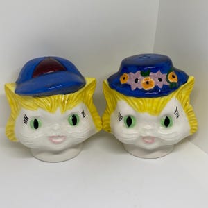 ヴィンテージ擬人化イエローキャットヘッドソルト＆ペッパーシェーカーセット レア