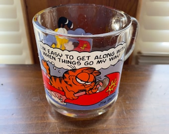 Mug Garfield vintage en verre I'm Easy to Get Long With, Coupe McDonalds Jim Davis 1978