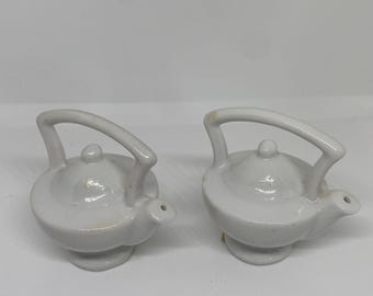 Vintage white teapot salt and pepper shaker set