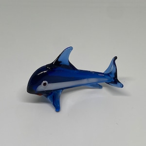 Glass Dolphin Figurine Miniature Hand Blown Blue Whale Shark Figure