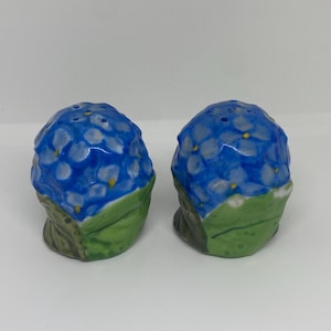 Vintage Blue Hydrangeas Flowers Salt and Pepper Shaker Set Made in Japan