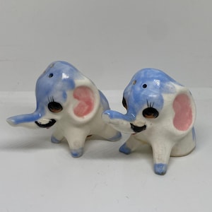 Vintage Rare Blue Elephant Salt and Pepper Shaker Set
