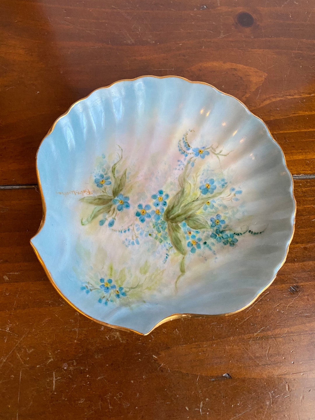 Vintage Clam Shell Trinket Collector Plate Blue - Etsy