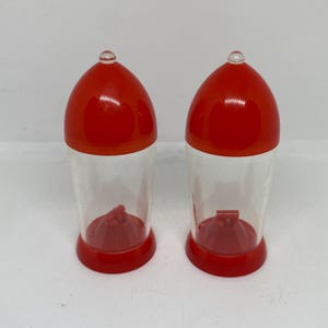 Vintage Plastic Red MCM Retro Atomic Salt and Pepper Shakers Set
