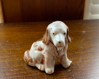 Vintage Cocker Spaniel Dog Figurine Chain Collar Ceramic Brown Puppy Miniature Decor