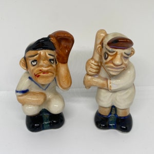 Vintage Baseball Player and Catcher Batter Salt and Pepper Shakers Set Japan