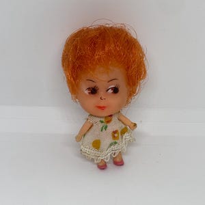 Vintage Little Kiddie Doll Red Hair Brown Eyes White Dress Miniature Figurine