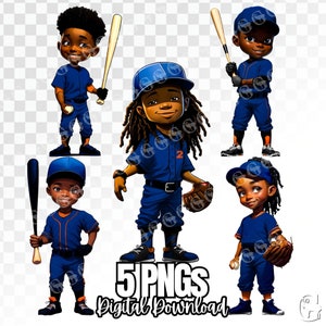 Bundle PNG Baseball Boys (Blue Orange Uniforms), Little League Baseball, bambini neri di baseball, ragazzi afroamericani, sport, clipart