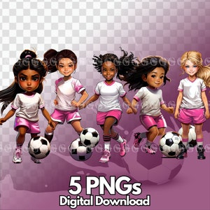 Pink & White Mädchen Fußball Team PNG Bundle, Jugend Fußball, Mädchen Fußball, Clipart, Kunst, Fußball-Grafik-Design, Mädchen-Liga-Fußball