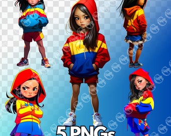 Cute Filipino-inspired Asian Girls Wearing Hoodies PNG Bundle, cute pinay girls, Philippines, Filipino pride, clipart, designs