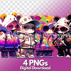 Girl pandas urban streetwear PNG Bundle (Set 3), panda girls, cool pandas, cute pandas, gangster girl, sublimation, clipart, transparent