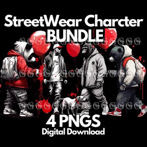 Paquete de personajes de streetwear PNG, gángster png, oso gángster, gorila gángster, panda gángster, chico gángster