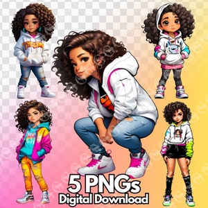 Hispanic Latina Girls Wearing Hoodies PNG Bundle, curly hair spanish girls, urban streetwear, clipart, sublimation, t-shirt design