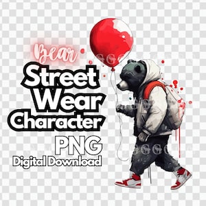 Streetwear Bear Holding Red Balloon PNG, teddy bear png, teddy bear clipart, gangsta teddy bear, bear svg, bear clipart, bears png