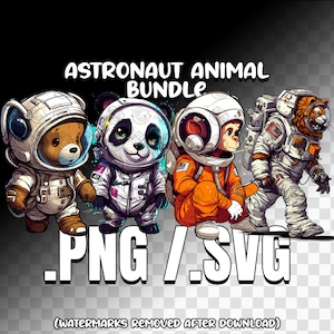 Astronauta Animal Bundle SVG PNG, astronauta león, astronauta mono, astronauta panda, astronauta oso de peluche