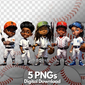 Baseball Boys PNG Bundle, Little League Baseball, black baseball kids, playing baseball, sports, clipart, digital graphics