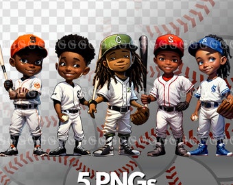 Baseball Boys PNG Bundle, Little League Baseball, black baseball kids, playing baseball, sports, clipart, digital graphics