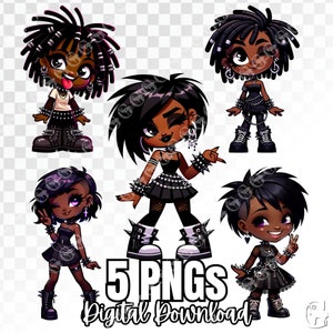 Emo/Goth Teen Girls (African American) PNG Bundle, Black Emo Girl, Black Goth Girl, Cute Girl, Streetwear, Sublimation, Clipart, PNG