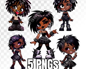 Emo/Goth Teen Girls (African American) PNG Bundle, Black Emo Girl, Black Goth Girl, Cute Girl, Streetwear, Sublimation, Clipart, PNG