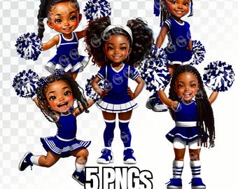 Marineblau und weiße Cheerleader PNG Bundle, afroamerikanische Cheerleader, schwarzes Mädchen jubeln, Sublimation, Clipart, T-Shirt Design