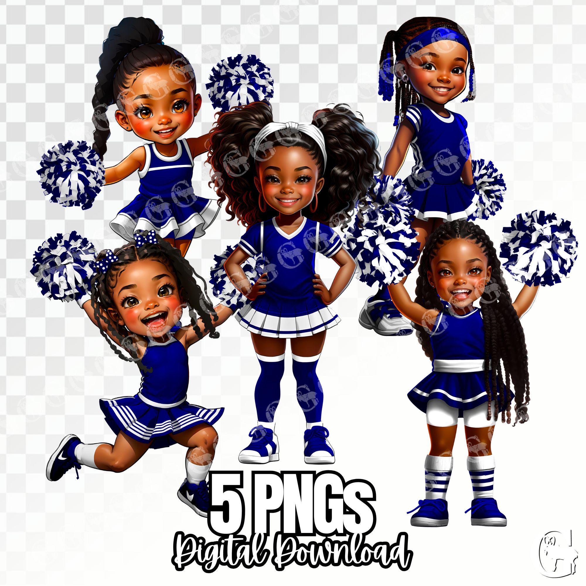 Navy Blue and White Cheerleaders PNG Bundle, African American