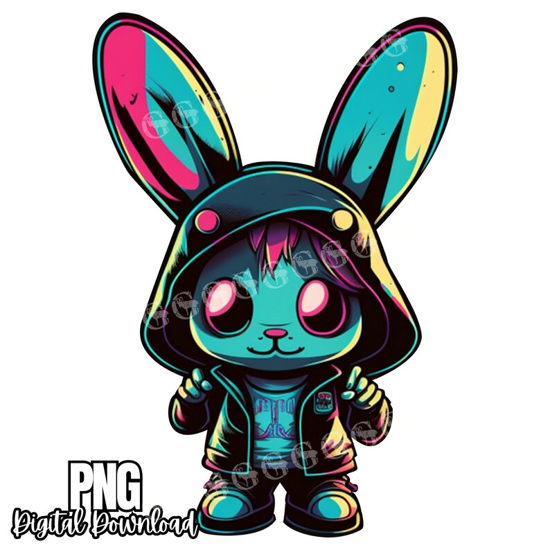 Conejitos de Pascua callejeros SVG, Conejito fresco SVG, conejito de hip hop svg, conejito malo svg, conejito de Pascua callejero PNG imagen 2