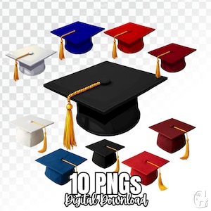 L'obtention du diplôme casquettes Clipart PNG Bundle, casquette de diplômé, casquette de diplômé PNG, casquette de diplômé SVG, clipart casquette de diplômé, fond Transparent, conception de casquette de diplômé