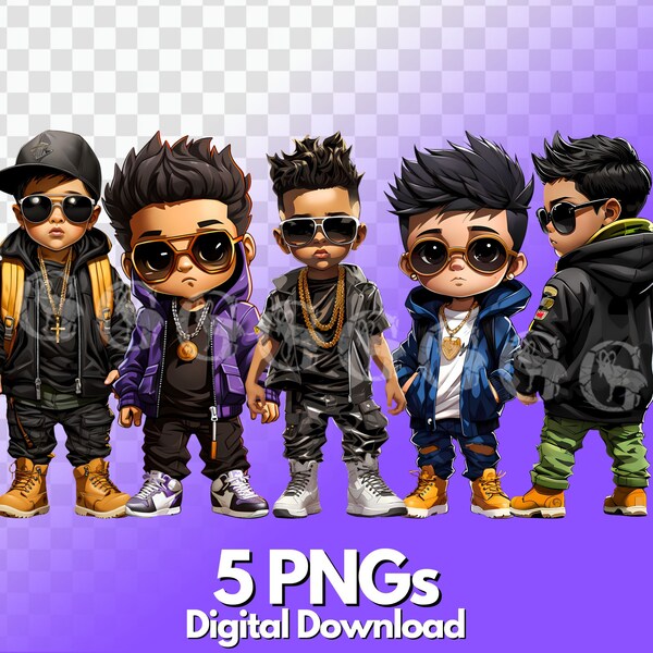Urban Streetwear Boys 4 PNG Bundle, hispanic, latino, cool boys, gangster, hip hop, hoodies, clipart, sublimation, t-shirt design