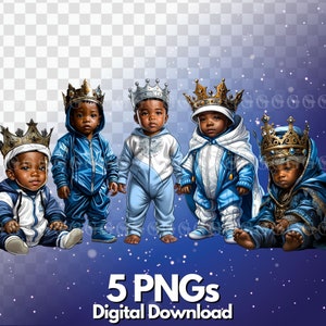 Young Kings (Birthday Boy) PNG Bundle, clipart numérique de garçon d’anniversaire, jeunes garçons noirs, garçons afro-américains, sublimation, graphiques numériques
