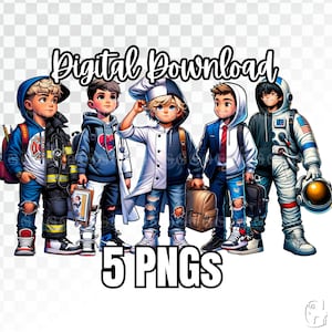 Weiß / Europäisch Career Boys PNG Bundle, Astronaut, Feuerwehrmann, Kind trägt Anzug, Kind Koch, Kind Arzt, Clipart, Sublimation