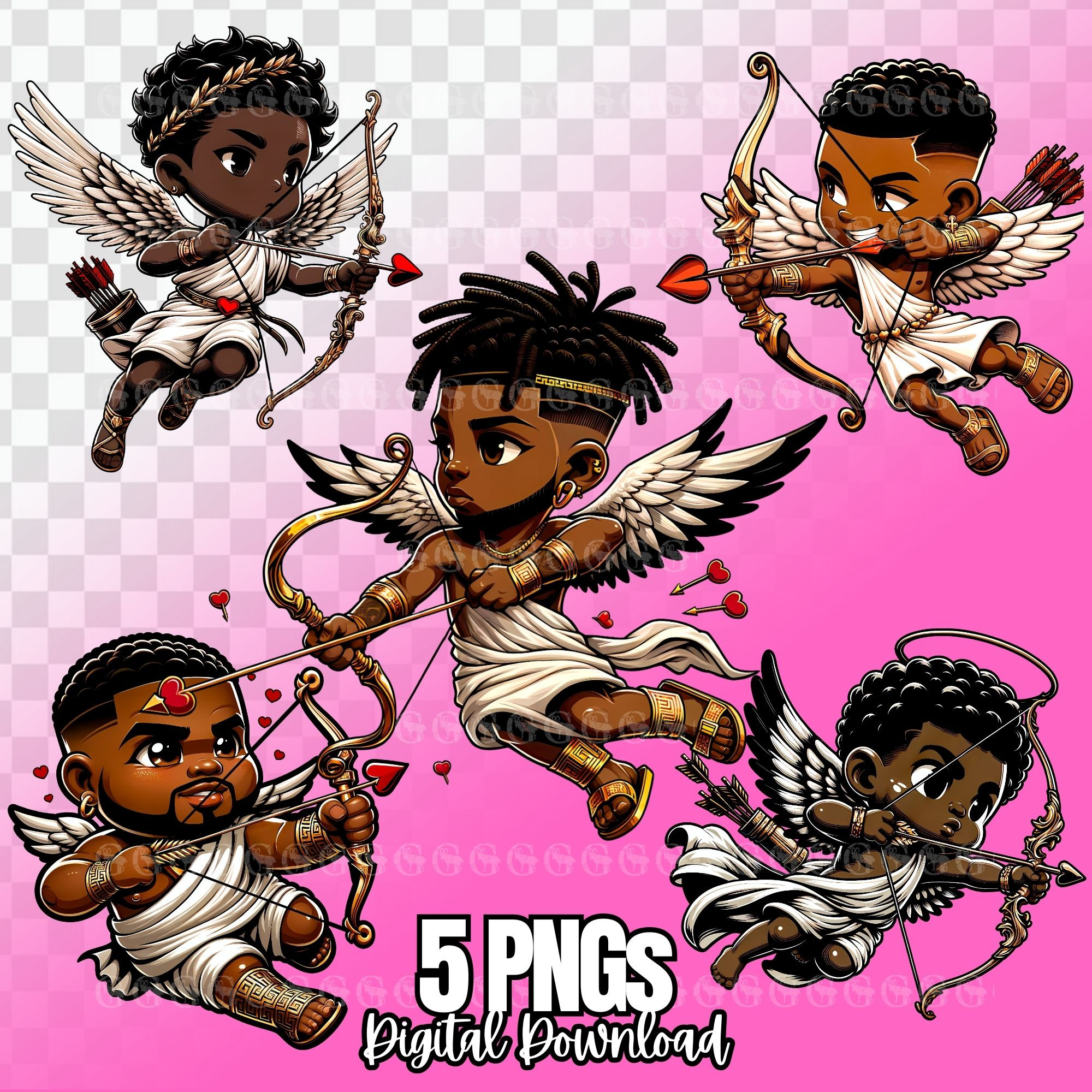African American Cupids PNG Bundle, Black Cupid, Valentines Png, Valentines Day, Sublimation, T