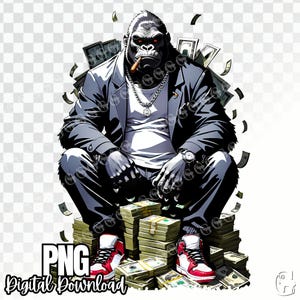 Gorilla Streetwear Style PNG, urban streetwear t-shirt design, cigar, transparent background, ape, cool gorilla, vector style