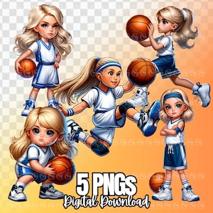 Blonde/European Basketball Girls PNG Bundle, basketball girl, basketball clipart, youth basketball, sublimation, t-shirt design, transparent